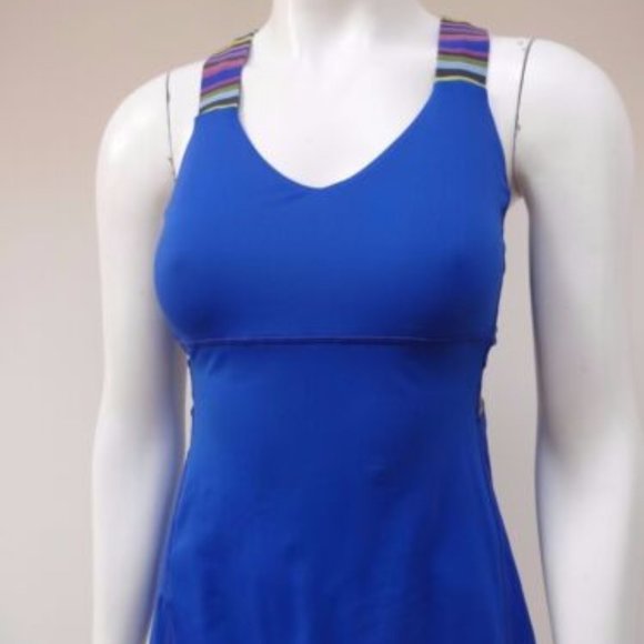 LULULEMON ATHLETIC BRIGHT BLUE MULTI-COLOR STRAPS SLEEVELESS MESH BACK TOP 8 - Picture 1 of 5